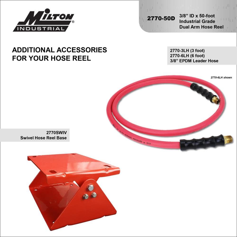 Milton Industrial Auto-Retracting Air Hose Reel - 3/8in x 50' - 300 Max PSI, large image number 9