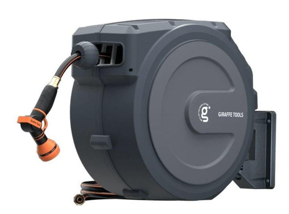 Giraffe Tools 1/2 Inch x 130 Foot Dark Grey Garden Hose Reel with PP Bracket, large image number 1