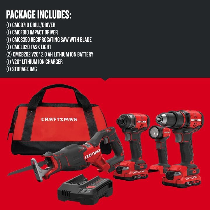 CRAFTSMAN V20 Brushless Cordless 4-Tool Combo Kit, large image number 7
