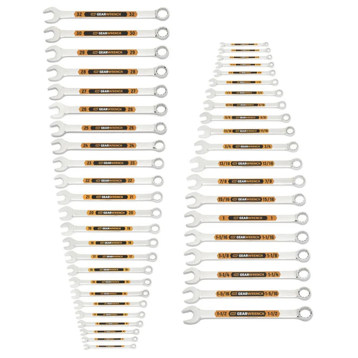 GEARWRENCH 44 Pieces 12 Point SAE/Metric Hi-Viz Long Pattern Combo Wrench Set