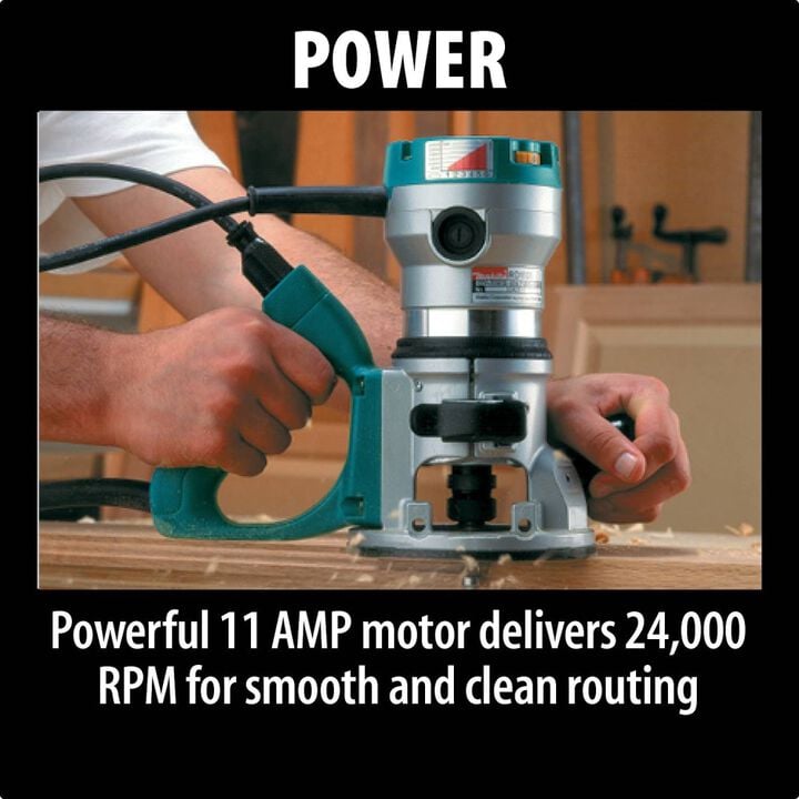 Makita Router 11-Amp 2-1/4 HP Motor with 1/2in and 1/4in Collets, large image number 4