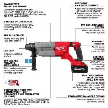 Milwaukee M18 FUEL 1 1/4 SDS Plus D Handle Rotary Hammer Kit with ONE KEY, large image number 6