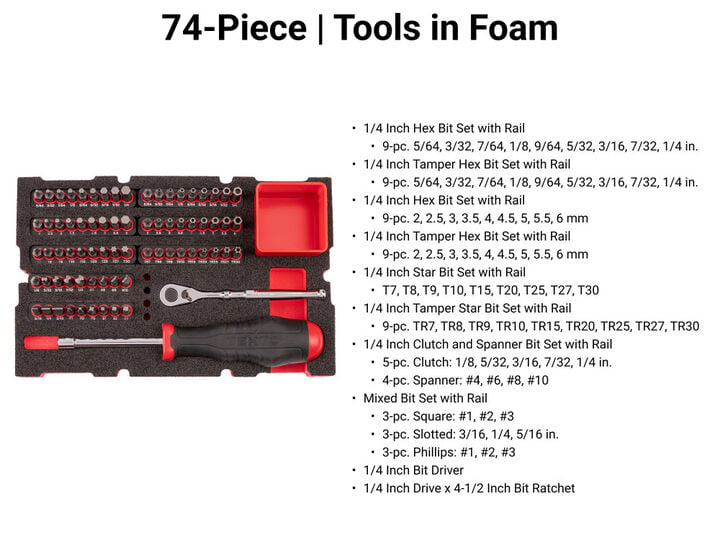 Tekton 1/4 Inch Bit Driver and Bits with Mini Stacking Tool Box, 74 Pieces, large image number 1
