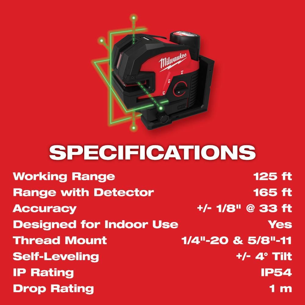 Milwaukee M12 Green Cross Line & 4 Points Laser Kit, large image number 10