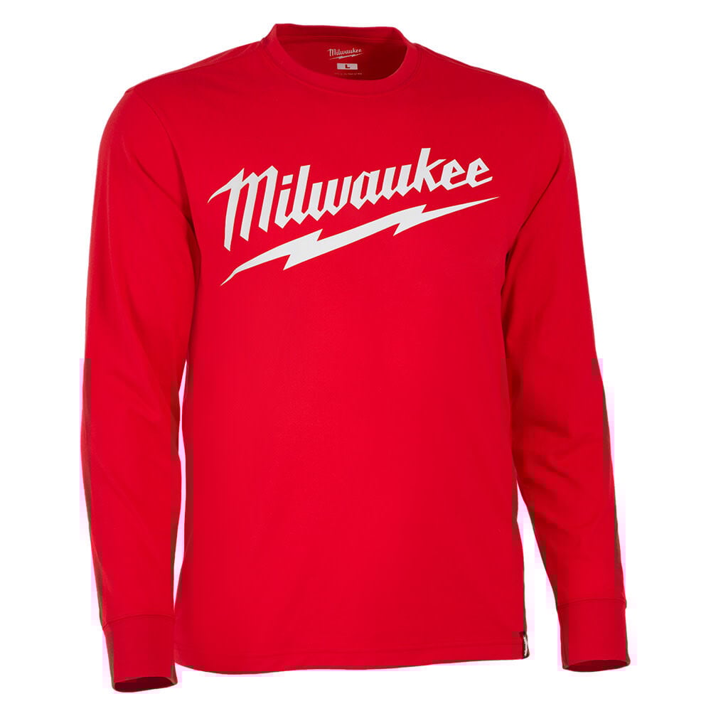 Milwaukee Logo Heavy Duty T Shirt Long Sleeve Red Size 2XL – 608R-2X
