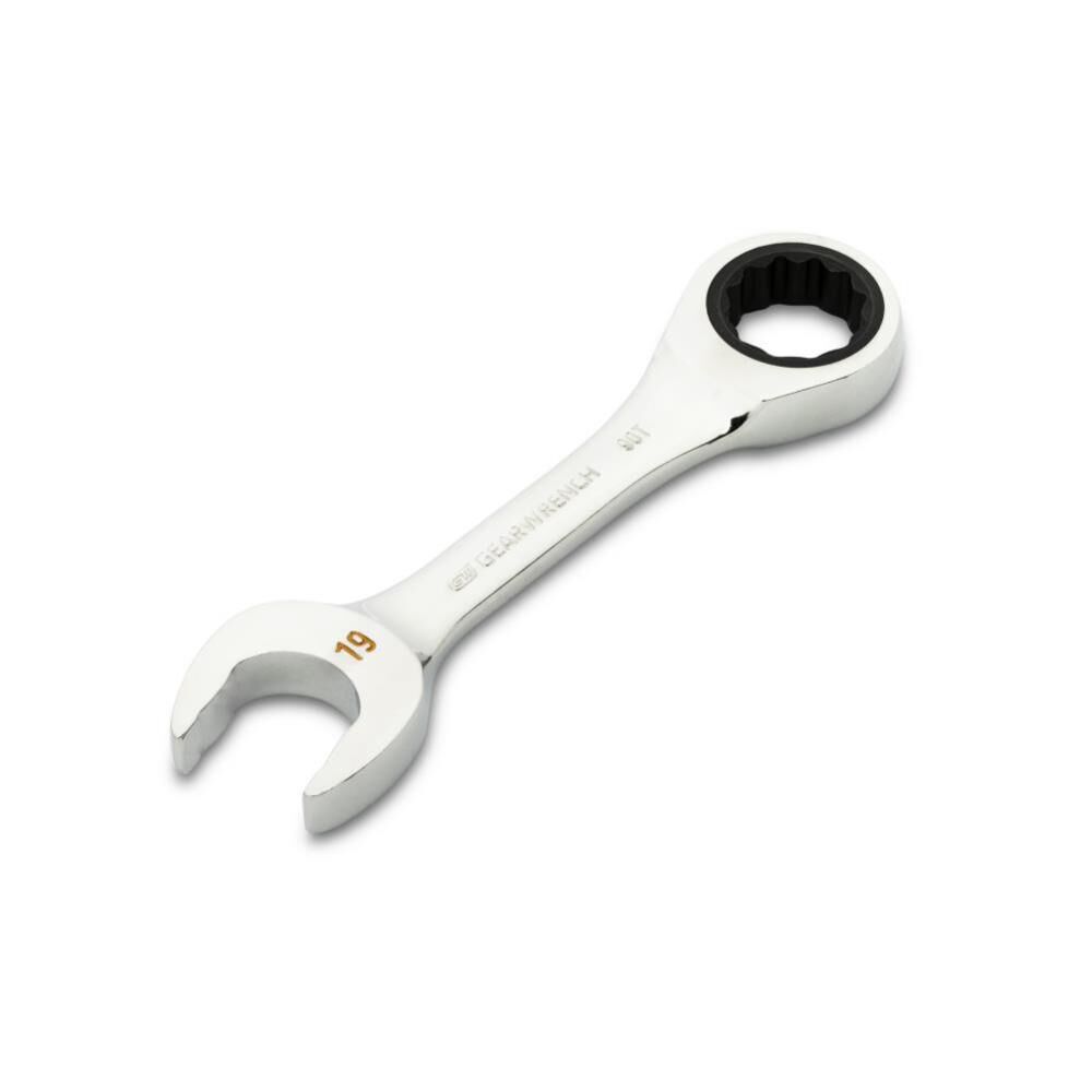 GEARWRENCH 19mm 90-Tooth 12 Point Stubby Combination Ratcheting Wrench, large image number 2