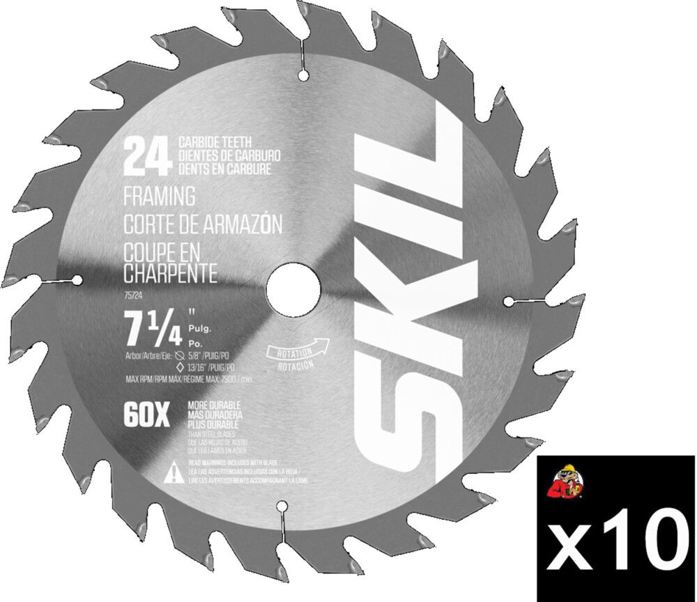 SKIL 7-1/4 Inch 24T Pack of 10 Carbide Tipped Circular Saw Blades, large image number 1