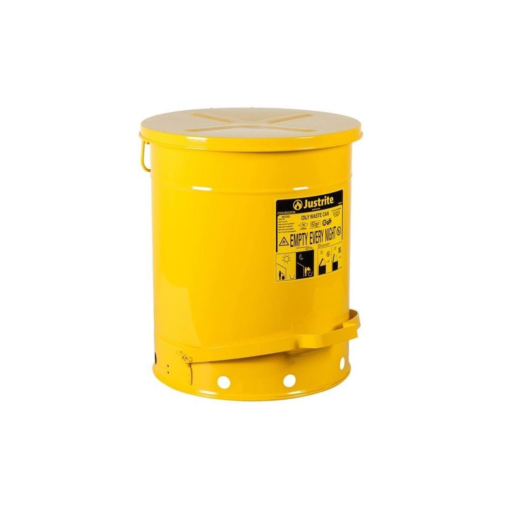 Justrite 14 Gallon Yellow Steel Self-Closing Cover Oily Waste Can - 09501