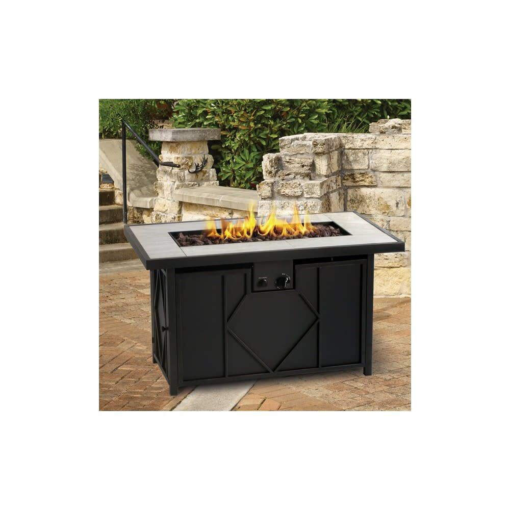 Living Accents Fire Pit Table Black Steel Rectangle Propane SRGF11666