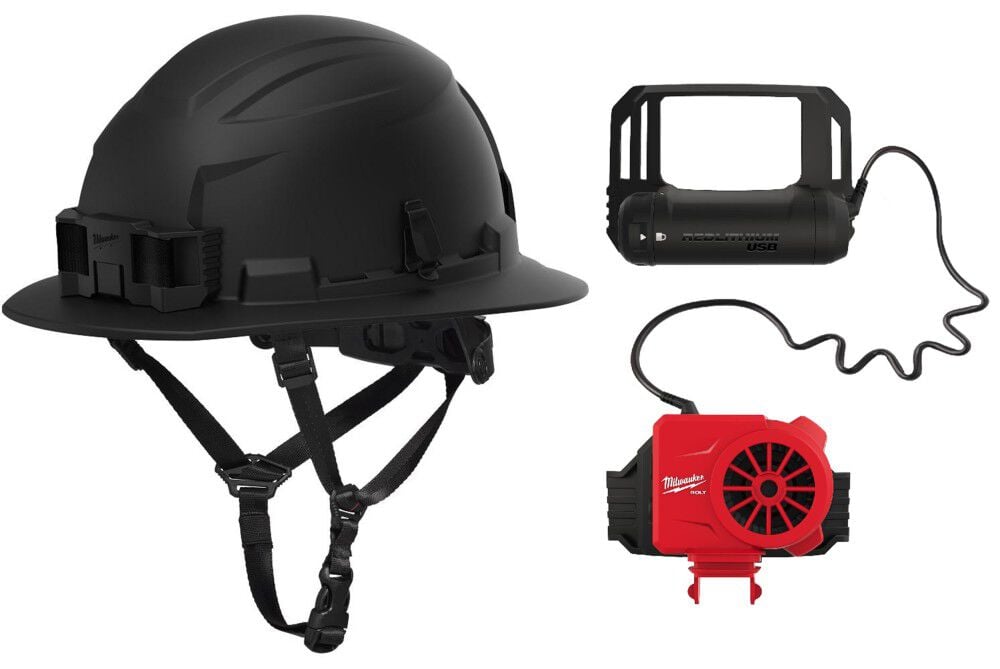 Milwaukee BOLT Black Full Brim Safety Helmet Type 2 Class E & USB Cooling Fan, large image number 1