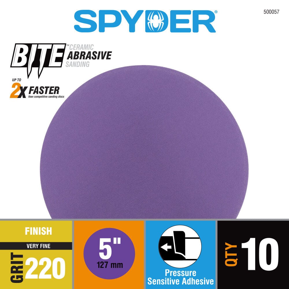Spyder 220 Grit Ceramic Sanding Discs, 5 Inch Self Stick Adhesive PSA 10 Pieces, large image number 3