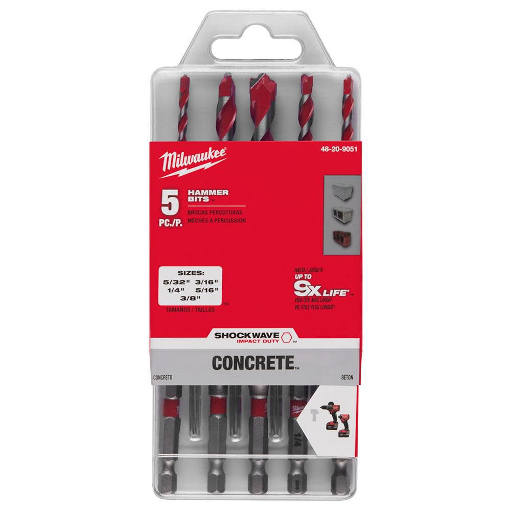 Milwaukee 5 pc SHOCKWAVE Carbide Hammer Drill Bit Kit, large image number 10