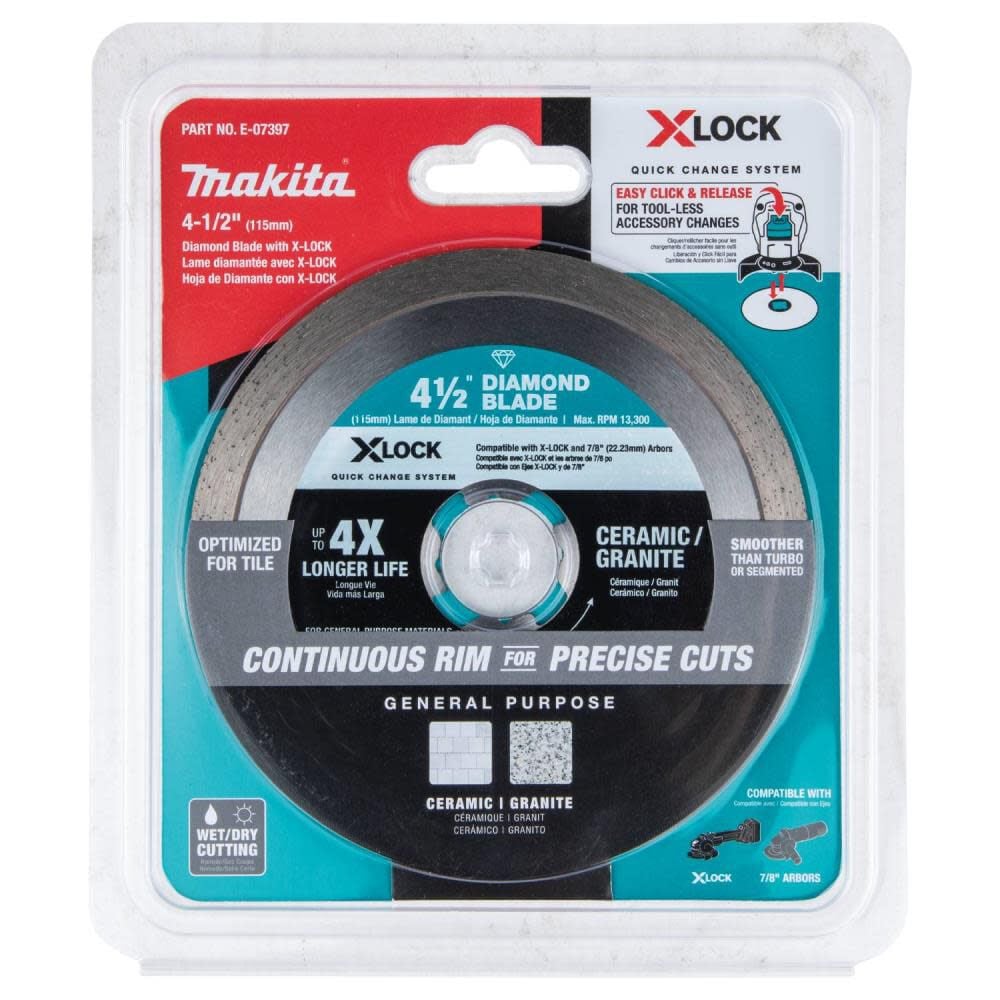 Makita XLOCK 4 1/2 Inch Continuous Rim Diamond Blade for