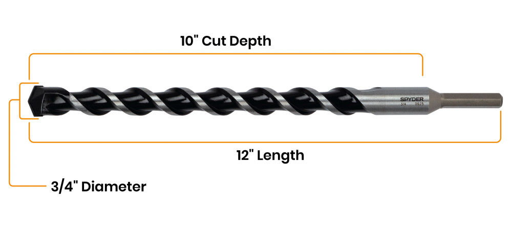 Spyder 3/4 Inch x 12 Inch Carbide-Tipped Impact Shank Hammer Drill Bit, large image number 7