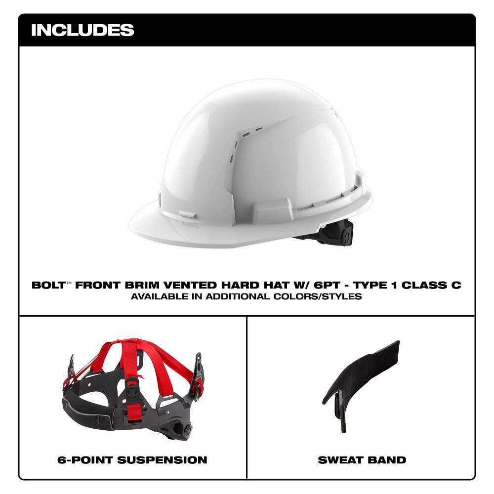 Milwaukee Red Front Brim Vented Hard Hat with 6pt Ratcheting Suspension Type 1 Class C & BOLT USB Cooling Fan Bundle, large image number 9
