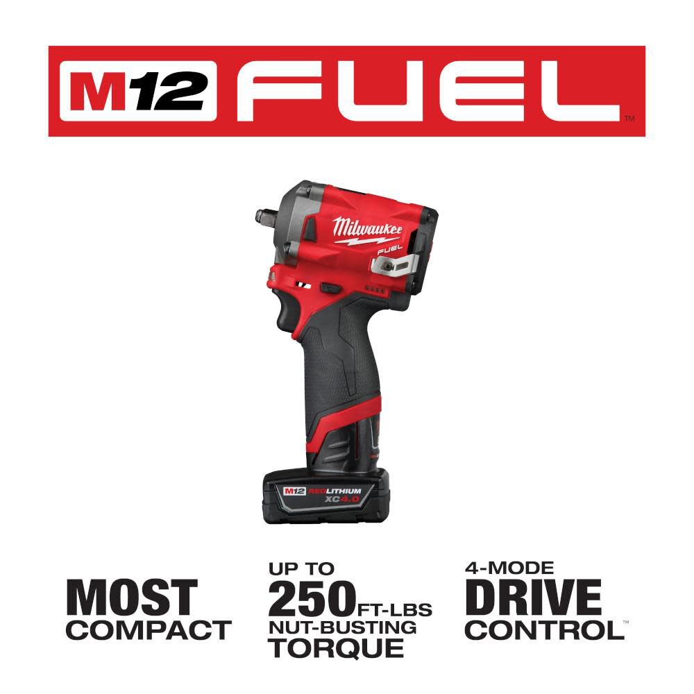Milwaukee M12 Fuel Stubby 3 8 In Impact Wrench Kit 2554 22 - Image 3