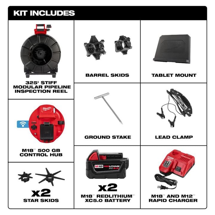 Milwaukee M18 325 Ft. Stiff Modular Pipeline Inspection System Kit, large image number 2