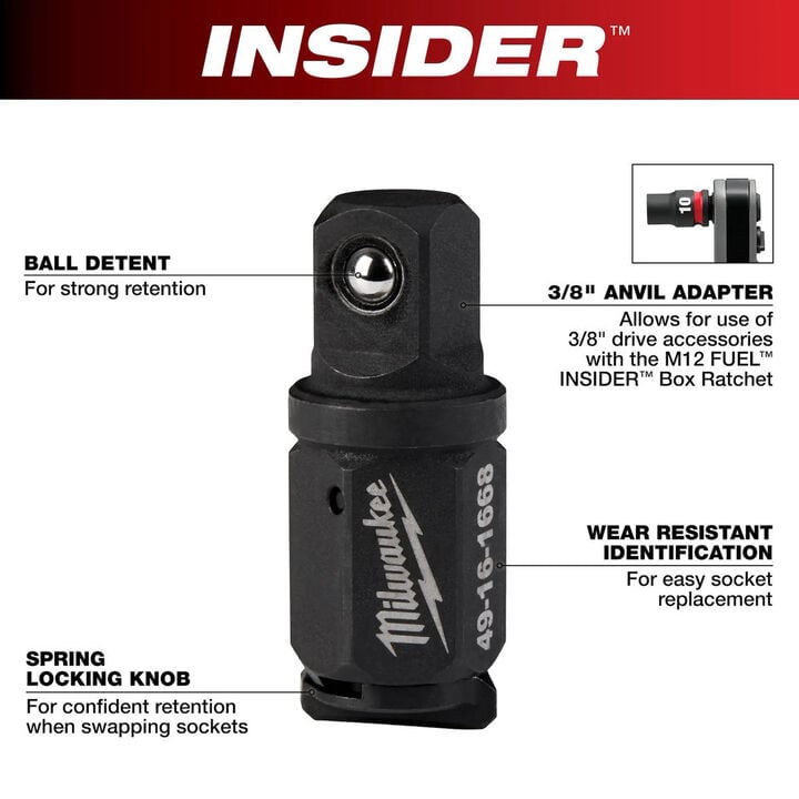 Milwaukee INSIDER Box Ratchet 1/2 Inch and 3/8 Inch Anvil Adapter Bundle, large image number 9