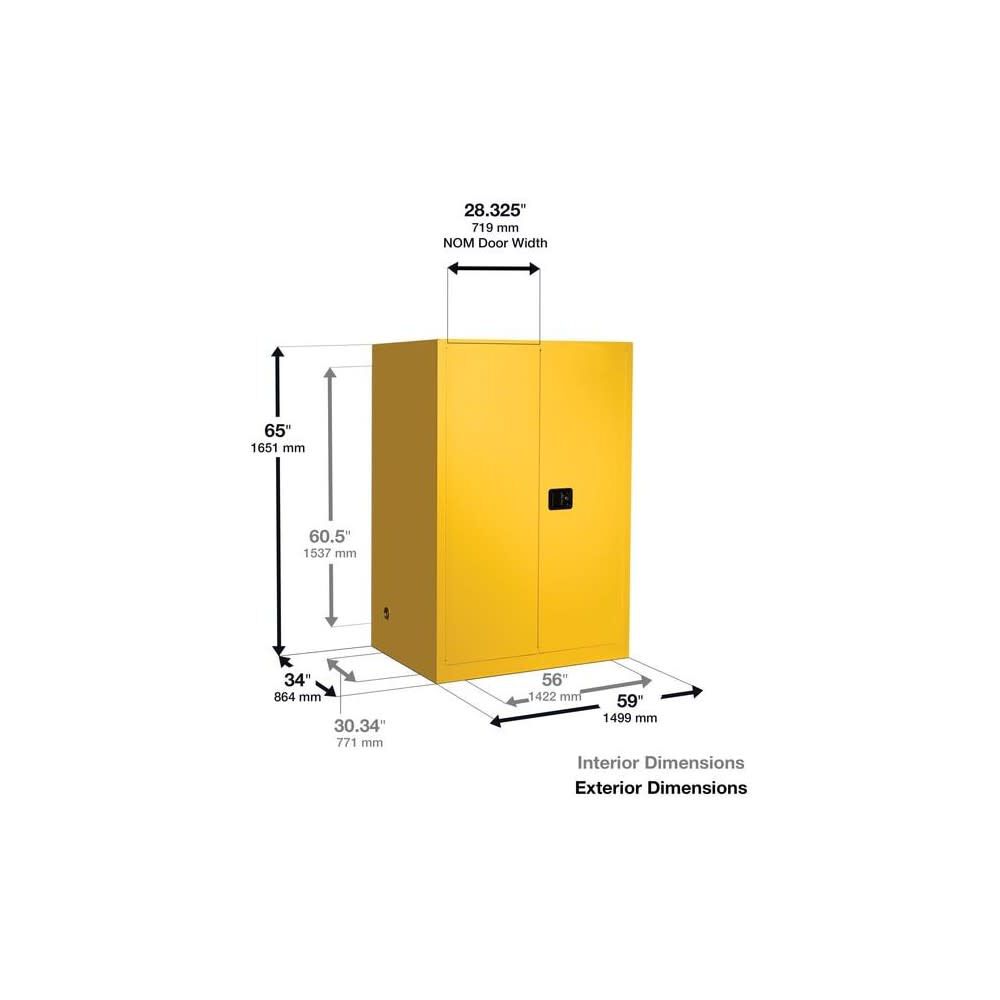 Justrite 110 Gallon Yellow Steel Manual Close Cabinet with Drum Rollers, large image number 2