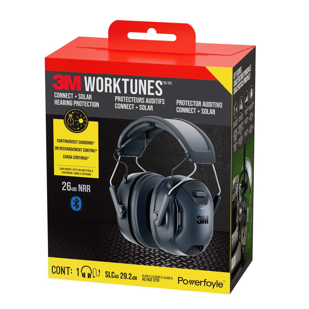 3M WorkTunes 26 dB NRR Connect and Solar Wireless Hearing Protector with Bluetooth Technology – 90573-DC