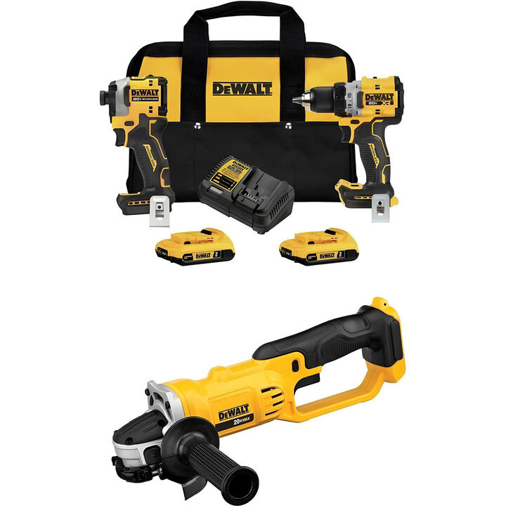 DEWALT 20V MAX Drill Driver/Impact Driver Combo Kit and 4.5 Inch/5 Inch Grinder Bundle, large image number 0