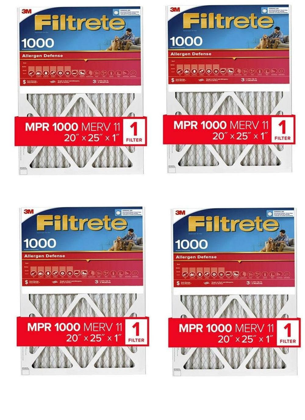 3M Filtrete 20 x 25 x 1-Inch 1000 MPR Allergen Defense Furnace Air Filter, 4-Pack, large image number 1
