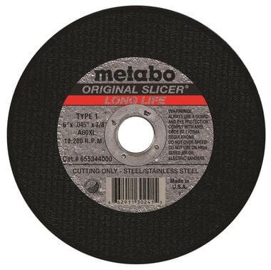 Metabo 6In x 0.045In x 7/8In A60XL Slicer Wheel, large image number 0