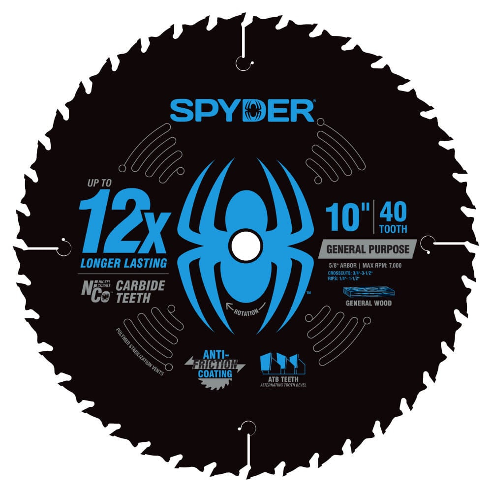 Spyder 10 Inch 40T General Purpose Saw Blade for Wood - 13032