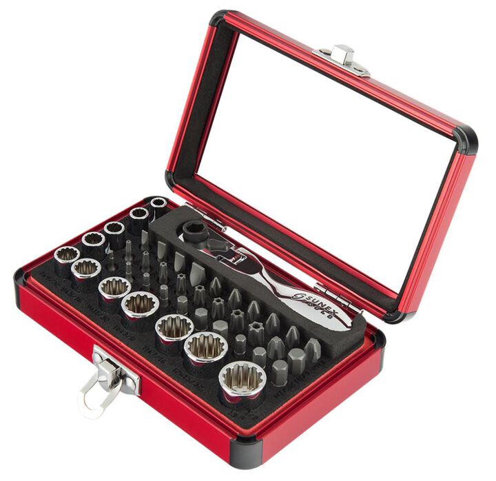Sunex 1/4 In. Drive Mini Dual Flex Head Ratchet with Socket & Bit Set 44 Pc
