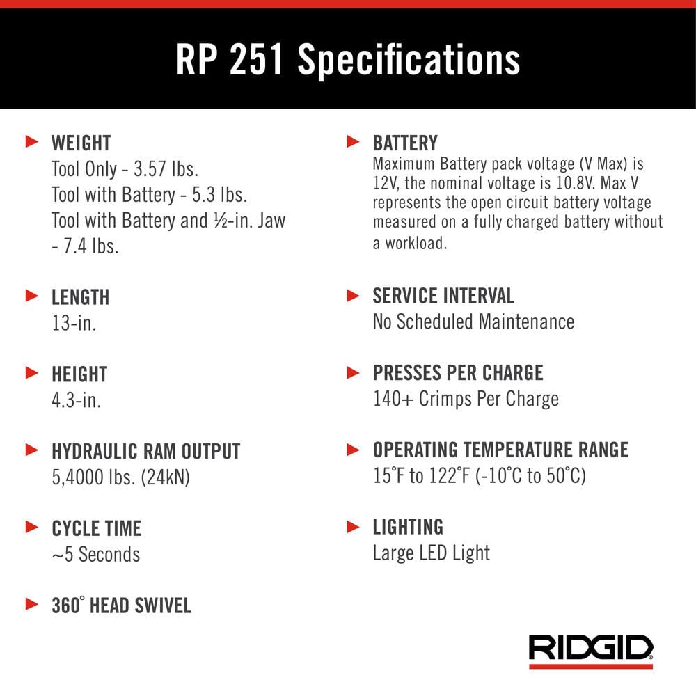 Ridgid RP 251 Press Tool Battery Kit (No Jaws), large image number 7