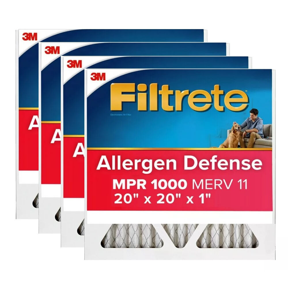 3M 20 Inch x 20 Inch 1000 MPR MERV 11 Allergen Air Filter – 4 Pack – 48844-4 Pack
