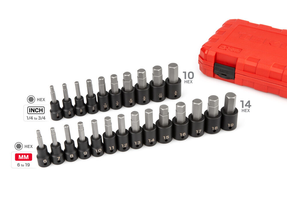 Tekton 1/2 Inch Hex Impact Bit Socket Set, 24 Pieces (1/4-3/4 Inch, 6-19 mm), large image number 2