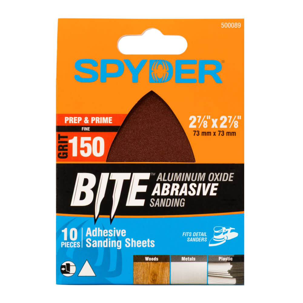 Spyder Detail Sander Sheets, 150 Grit Alum Oxide, 2.88 Inch x 2.88 Inch Mouse, 10 Pieces, large image number 1