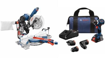 Bosch 10in Miter Saw with 18V EC Flexiclick 5 In 1 Drill Driver Kit Bundle
