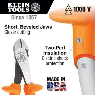 Klein Tools 8-1/4 In. Insulated Diagonal Cutting Pliers, large image number 1