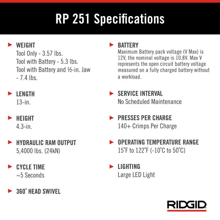 Ridgid RP 251 Press Tool Battery Kit with ProPress Jaws (1/2 Inch-1 1/4 Inch), large image number 6