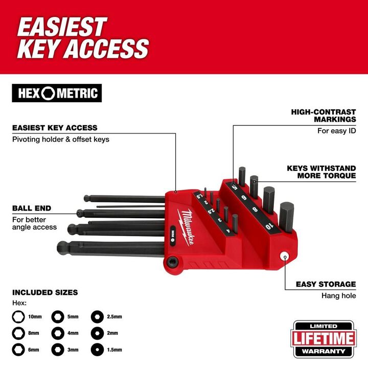 Milwaukee 22 Key Ball End L-Key Set SAE/Metric, large image number 3