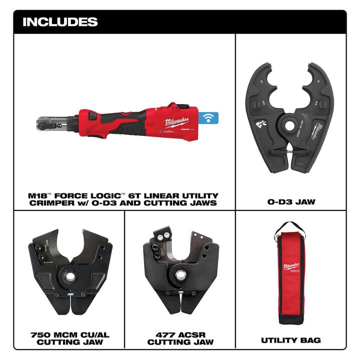 Milwaukee M18 FORCE LOGIC 6 Ton Linear Utility Crimper with O-D3 Jaw and Cutting Jaws, large image number 1