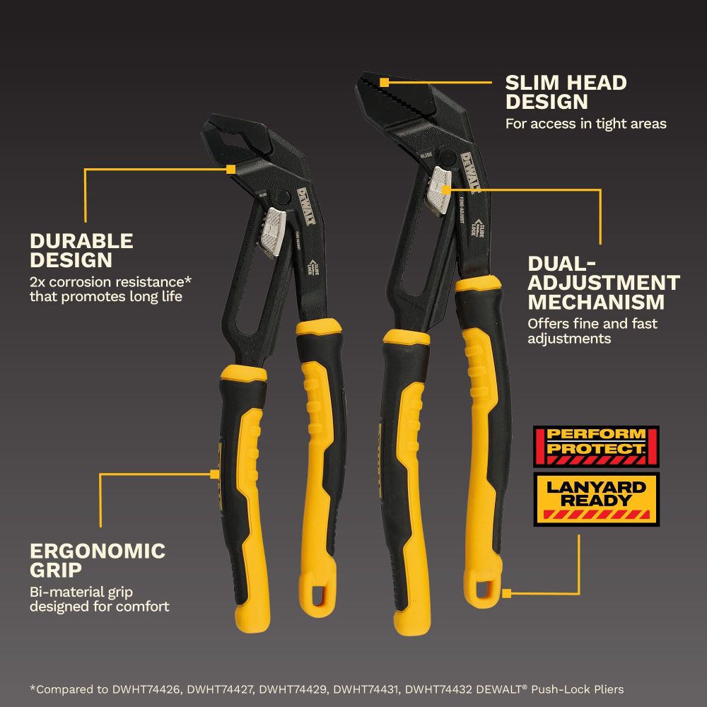 DEWALT Slidelock Plier 8 Inch and 10 Inch V Jaw 2 Pack, large image number 3