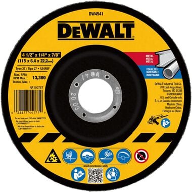 DEWALT 4-1/2 In. x 1/4 In. x 7/8 In. Fast Cutting Abrasive