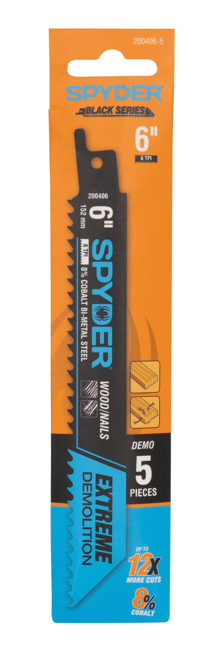 Spyder 6 Inch 6 TPI Bi-Metal Demolition Reciprocating Saw Blade, 5 Pieces, large image number 3