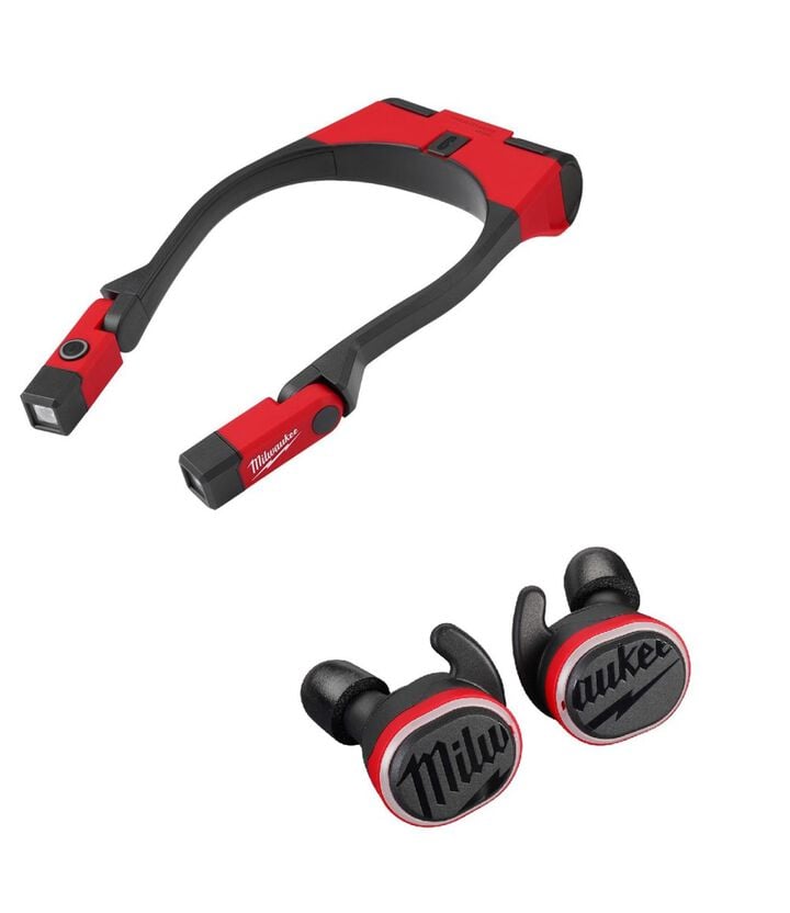 Milwaukee REDLITHIUM USB Bluetooth Jobsite Ear Buds & REDLITHIUM USB 400L Neck Light Bundle