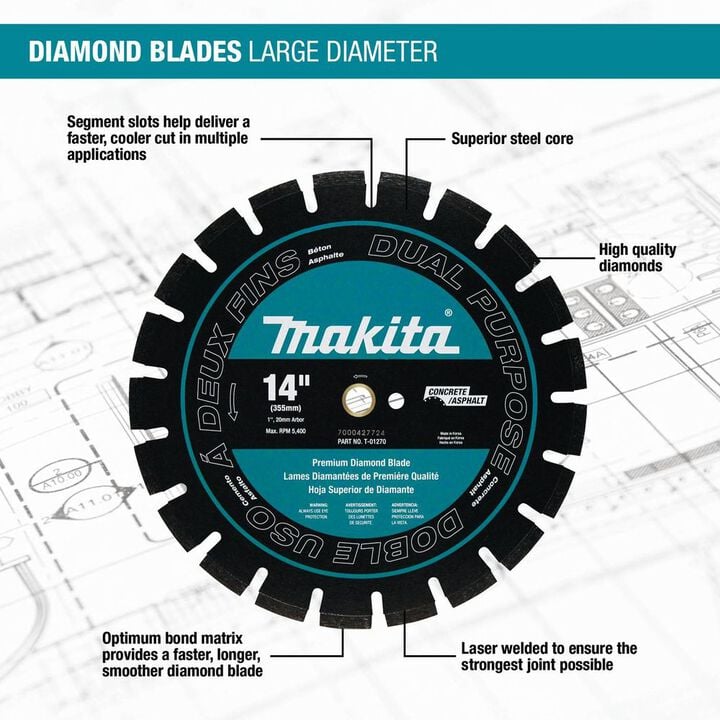 Makita 14 Inch Segmented Rim Diamond Blade for Steel and Ductile Iron, large image number 1