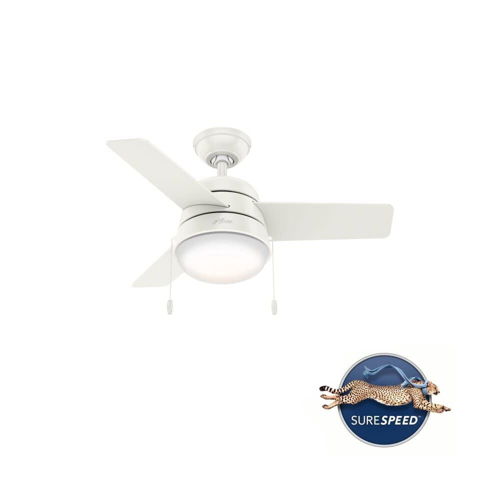 Hunter Fan Aker Ceiling Fan 36in Fresh White/Natural Wood – 59301