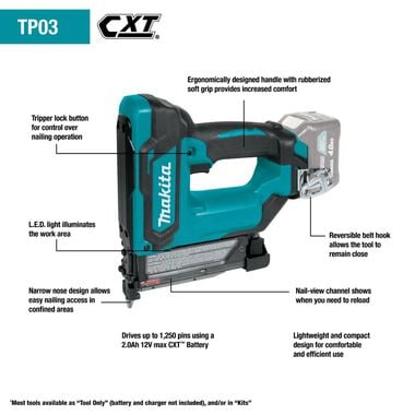 Makita 12V max CXT Lithium-Ion Cordless Pin Nailer 23 ga. (Bare Tool), large image number 6