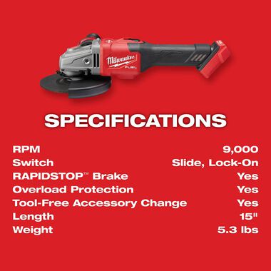 Milwaukee M18 FUEL 4-1/2 in.-6 in. Lock-On Braking Grinder with Slide Switch (Bare Tool), large image number 7