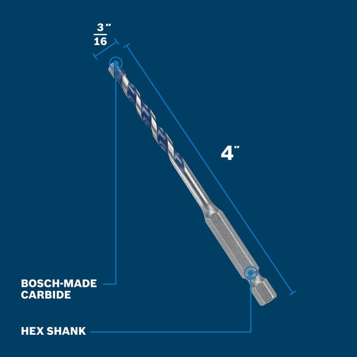 Bosch 3/16 Inch x 4 Inch Blue Xtreme Bit, large image number 1