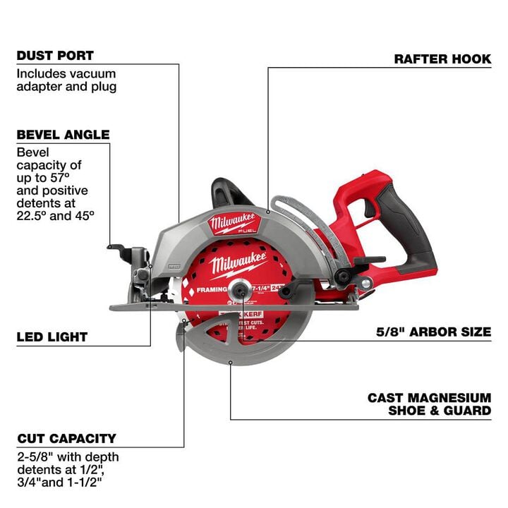 Milwaukee M18 FUEL 7-1/4 Inch Rear Handle Circular Saw (Bare Tool), large image number 8