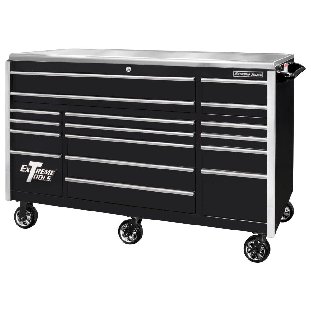 Extreme Tools 72in Black Roller Cabinet with Chrome – EX7217RCQBKCR