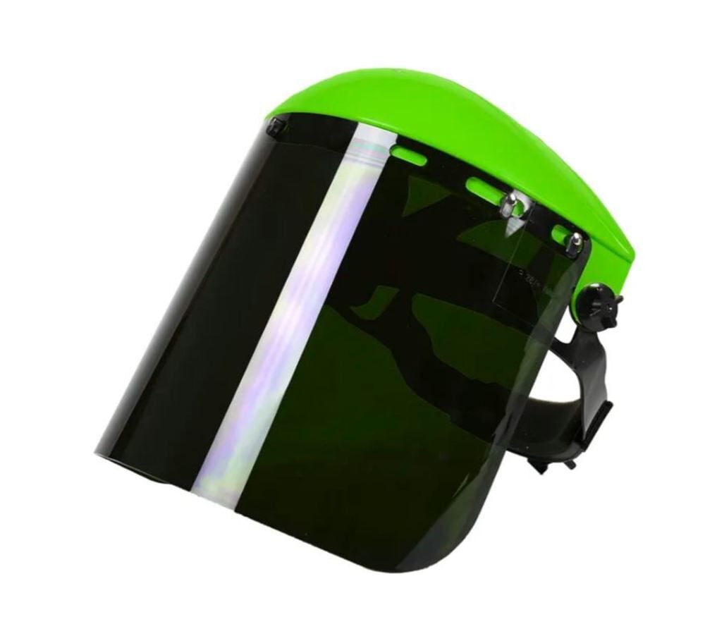 Forney Industries Green Polycarbonate Grinding Shield Assembly with Ratchet Headgear – 58610